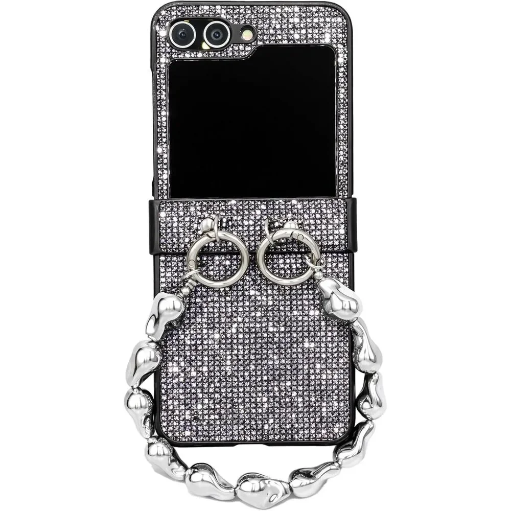 Samsung Galaxy Z Flip 6 Case with Metal Chain Charm Radiant Sparkle Glitter